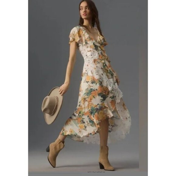 NWT Anthropologie Floral Lace Midi Dress Size 4 Multicolor Lightweight Boho - Picture 1 of 11